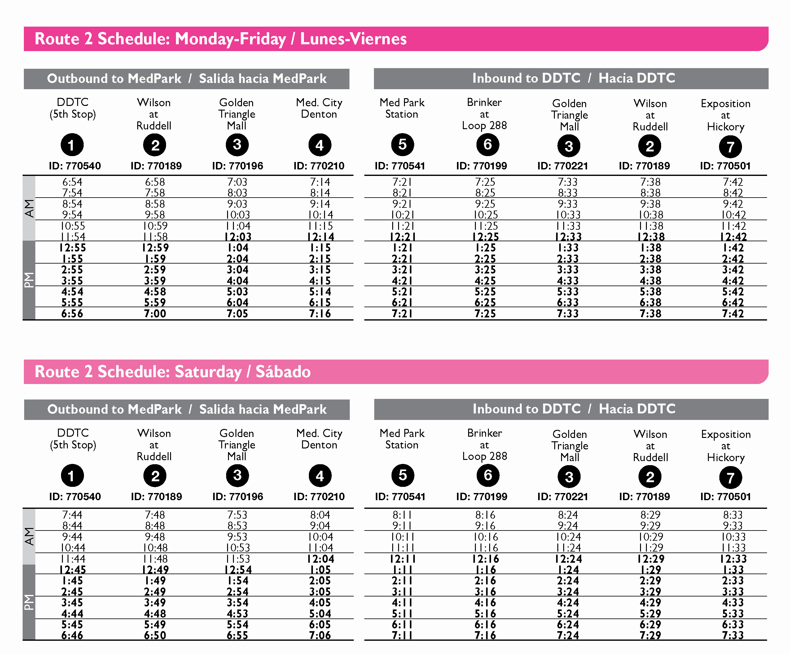 Route 2 Schedule