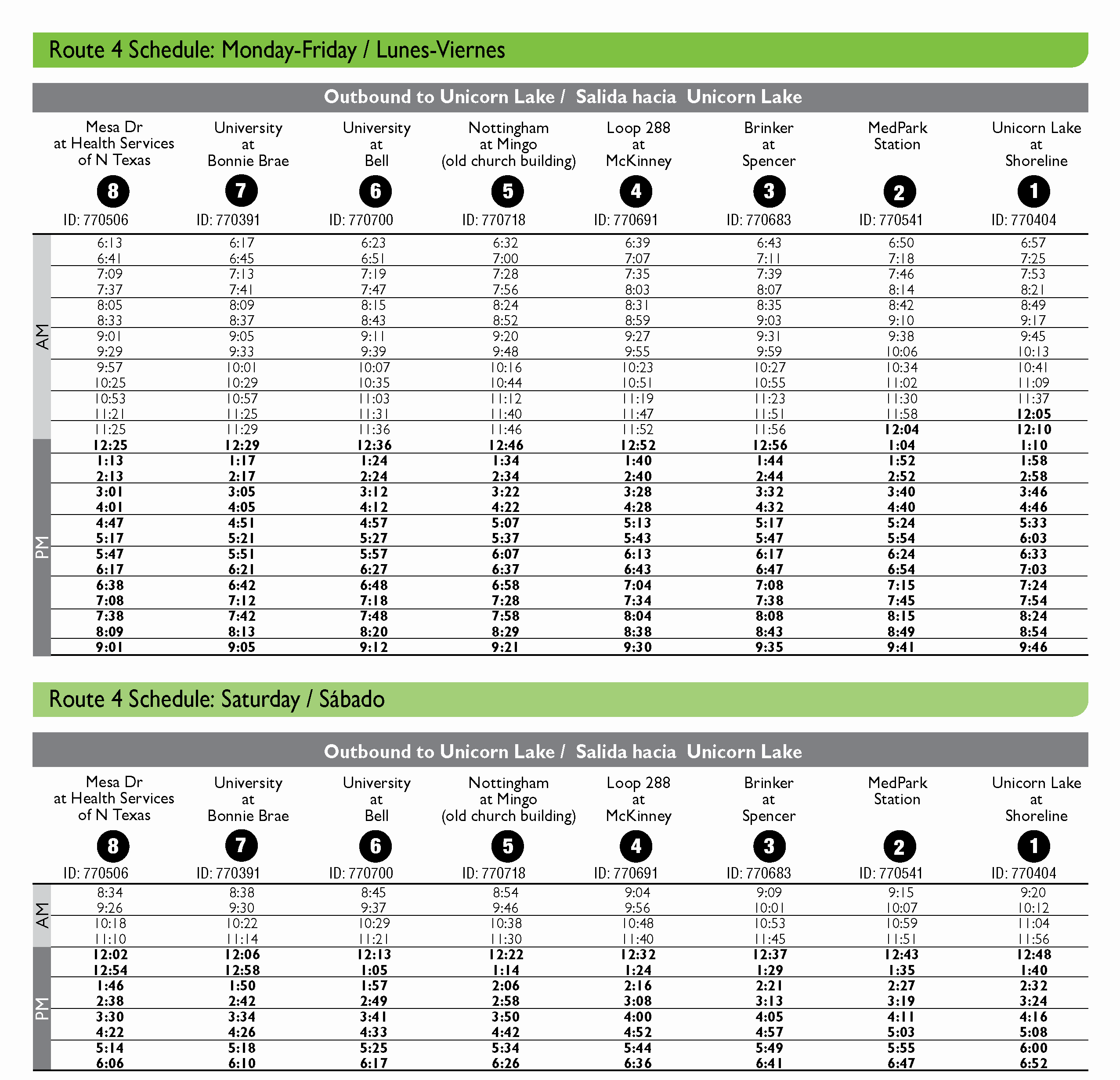 Southbound Route 4 Schedule