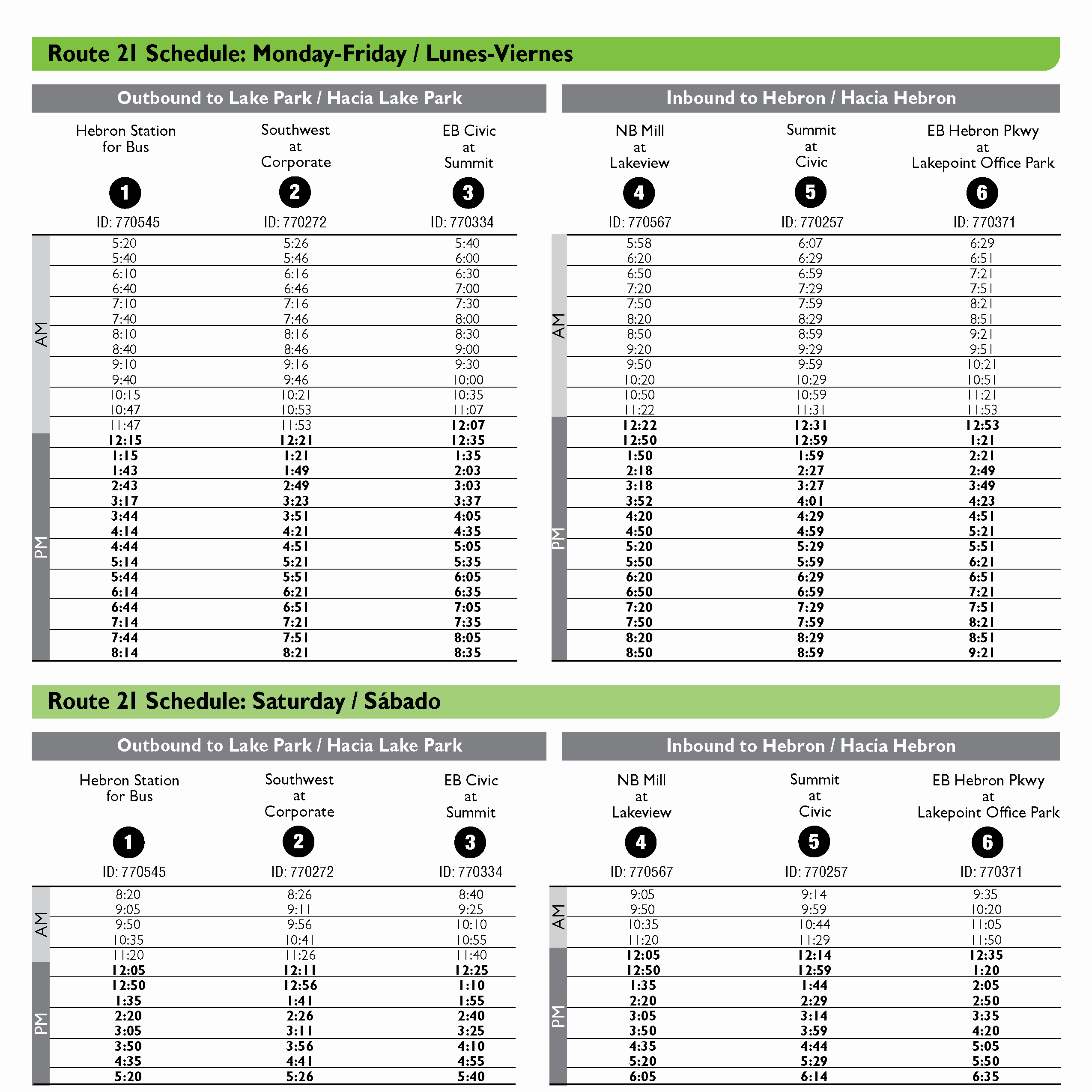 Route 21 Schedule