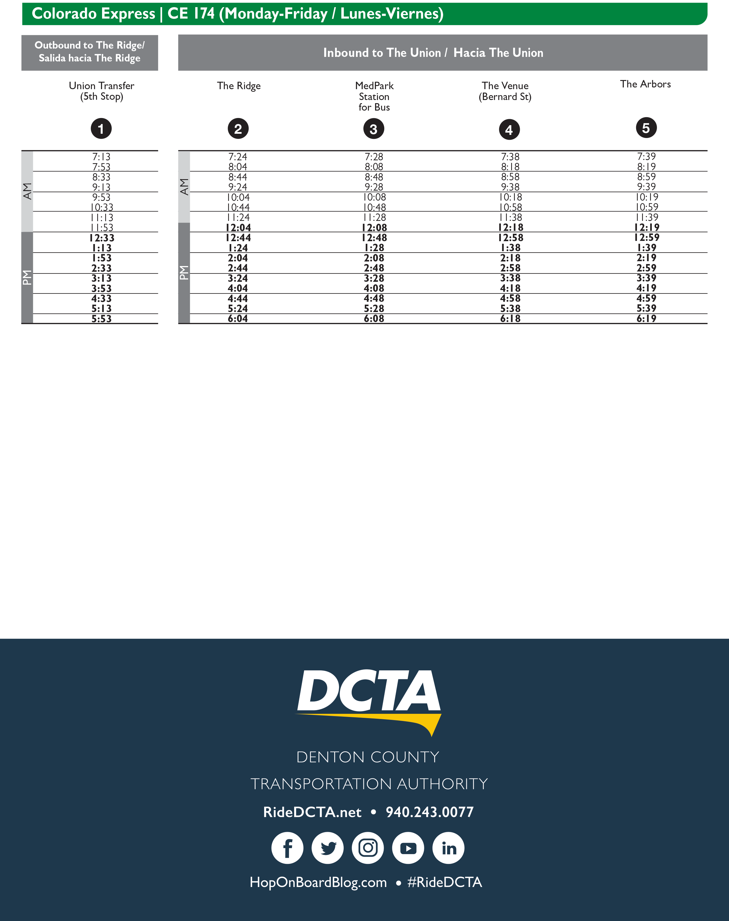 Colorado Express Route 174 Timetable