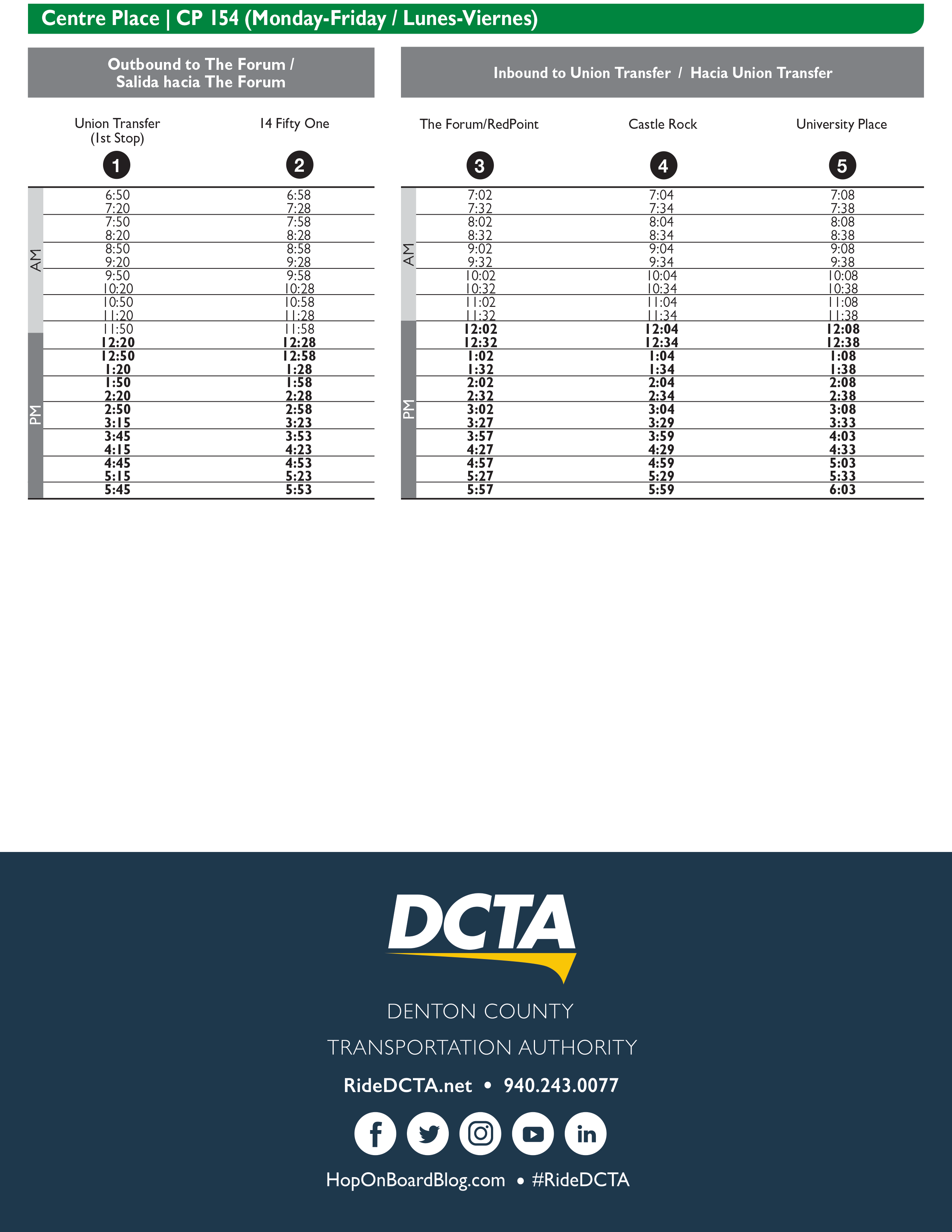 Centre Place Route 154Timetable