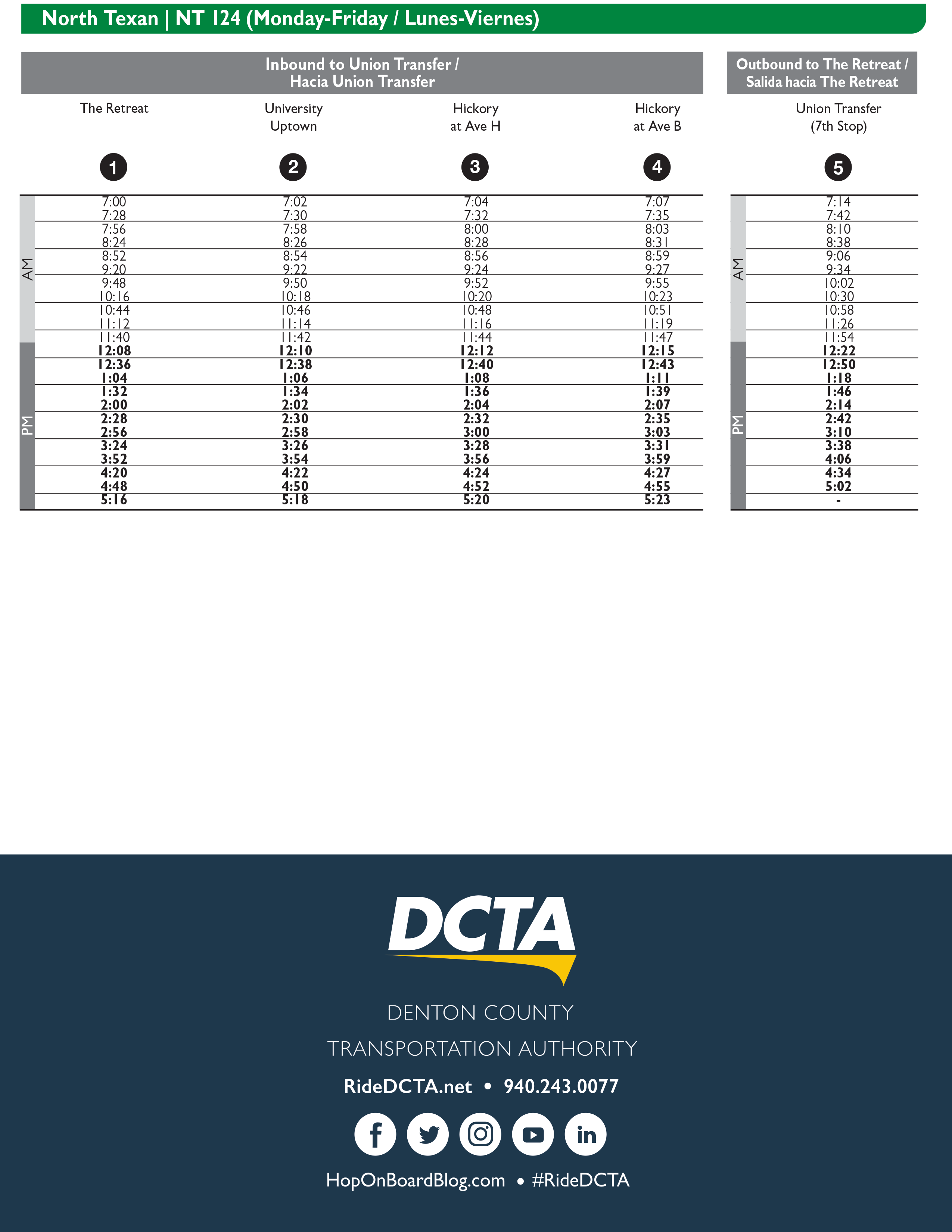 NT 124 Timetable