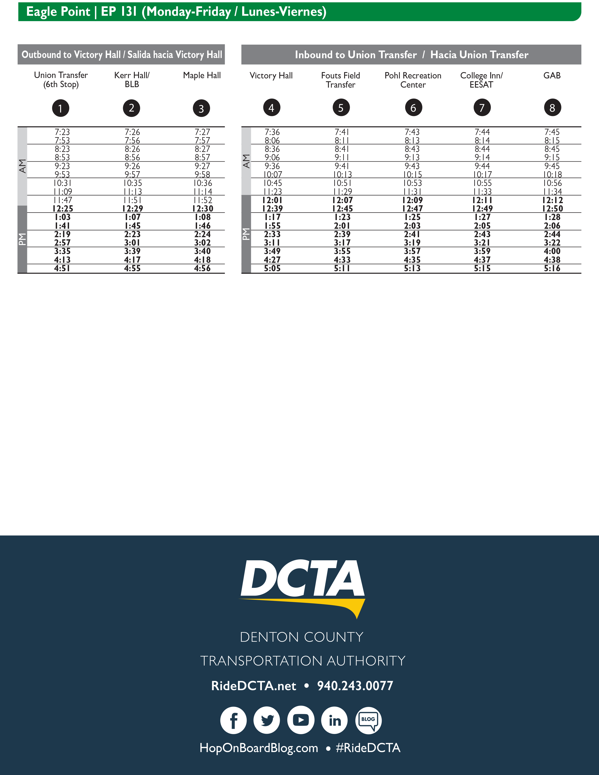 Eagle Point Route 131 Timetable
