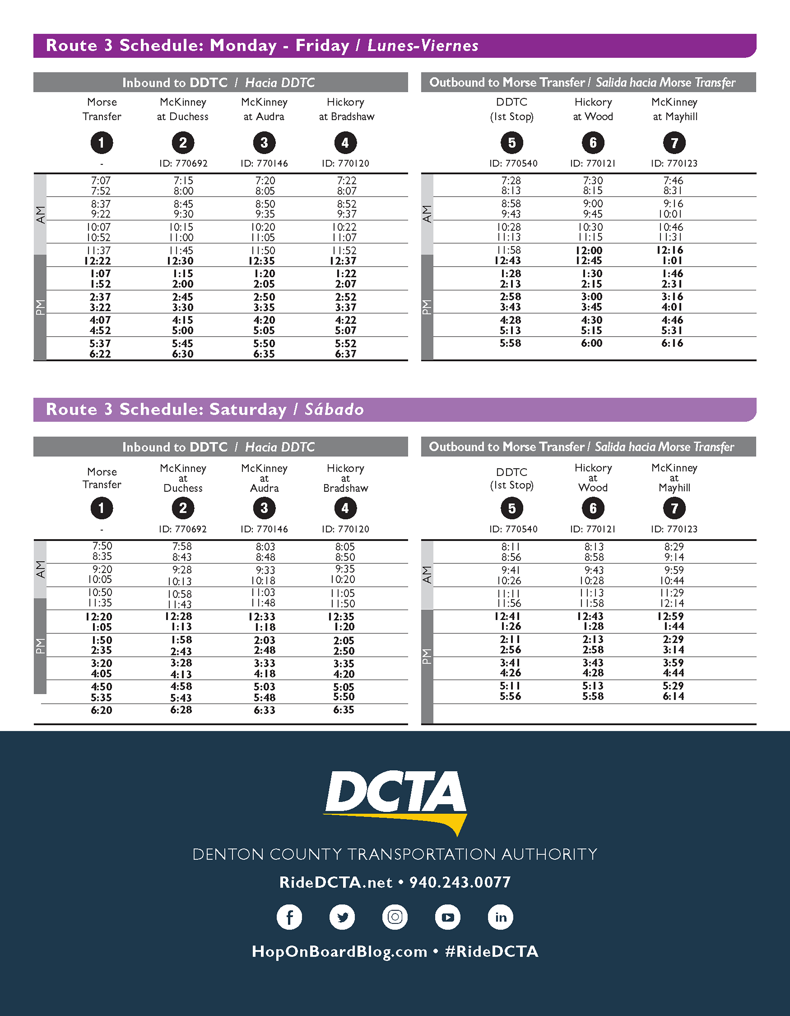 Connect Route 3 Summer Schedule