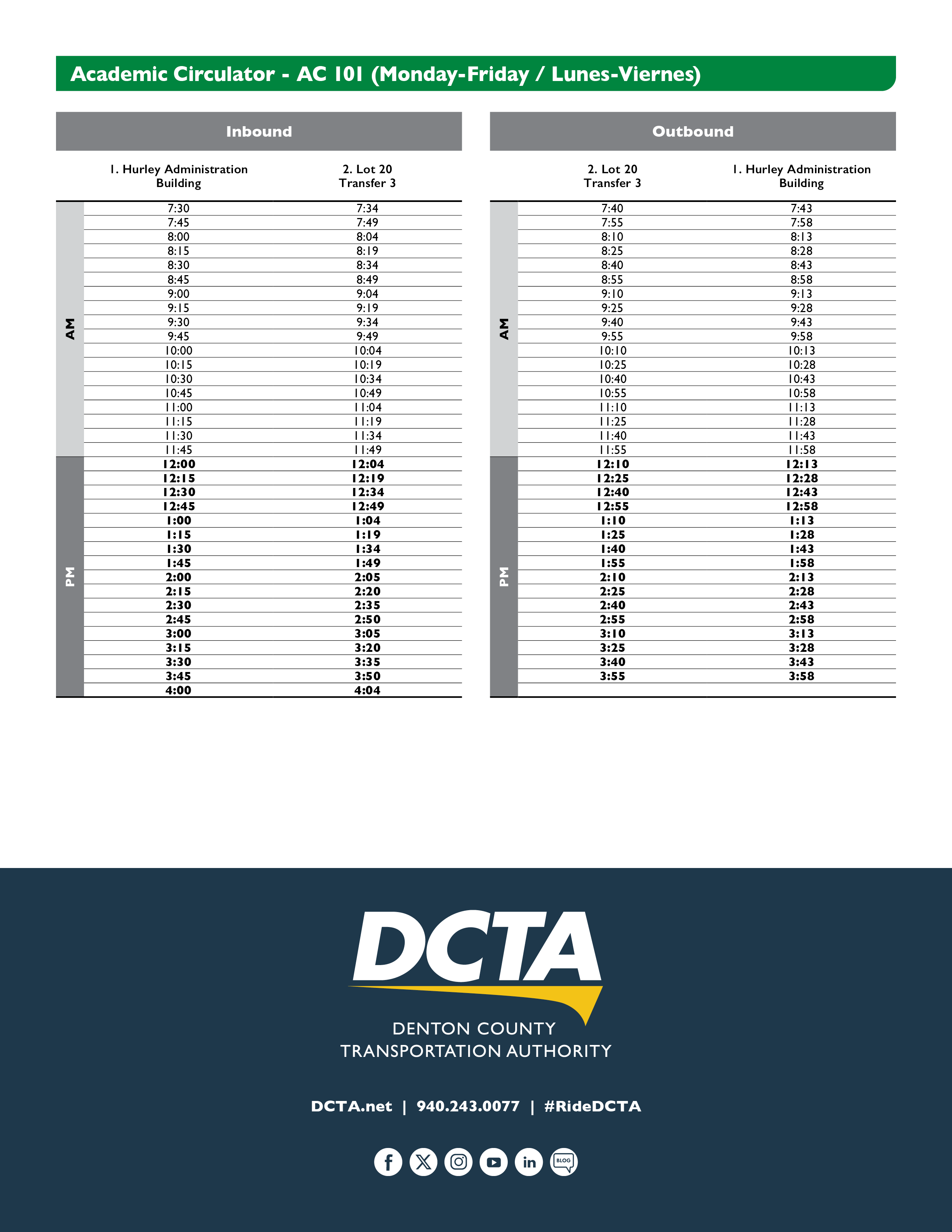 AC 101 schedule