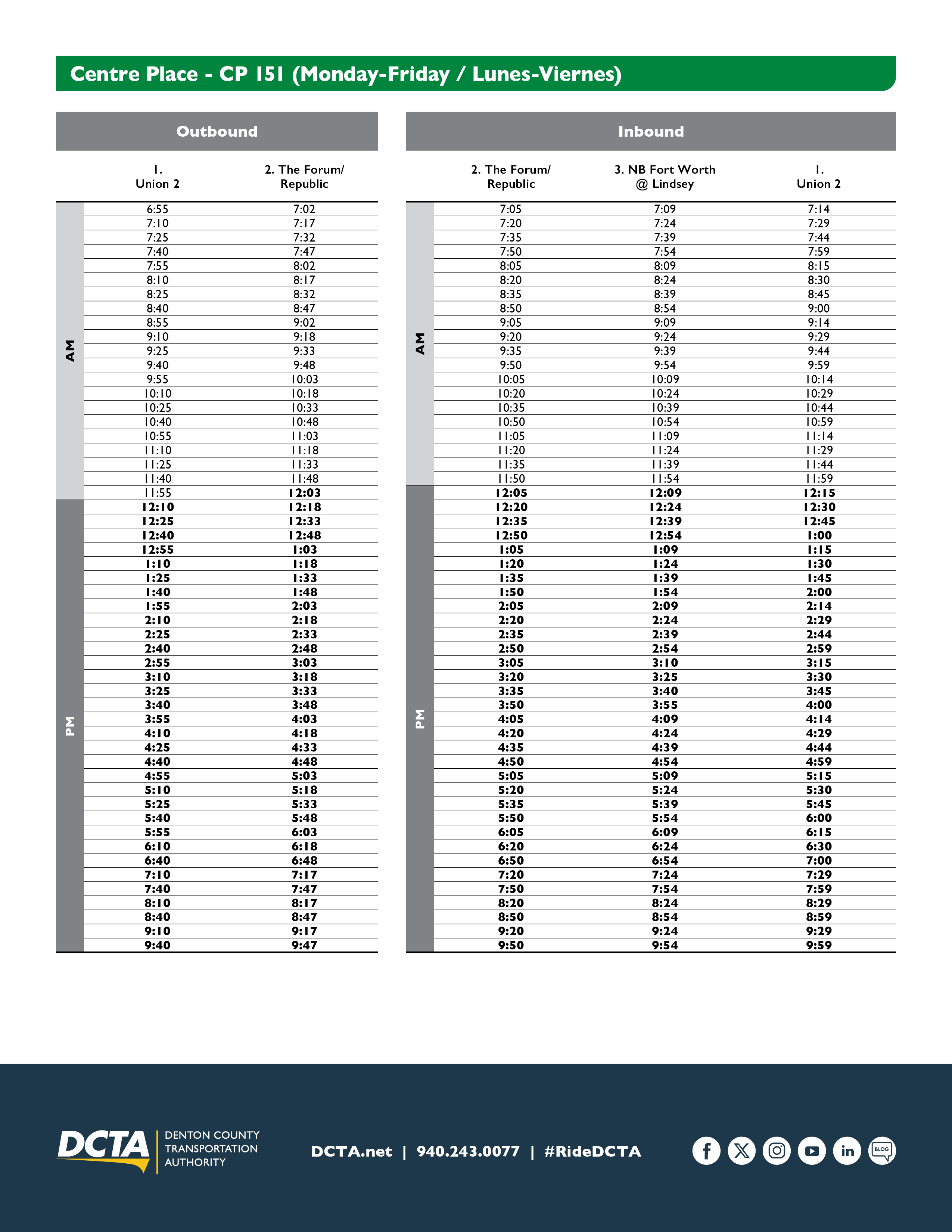 CP 151 Schedule