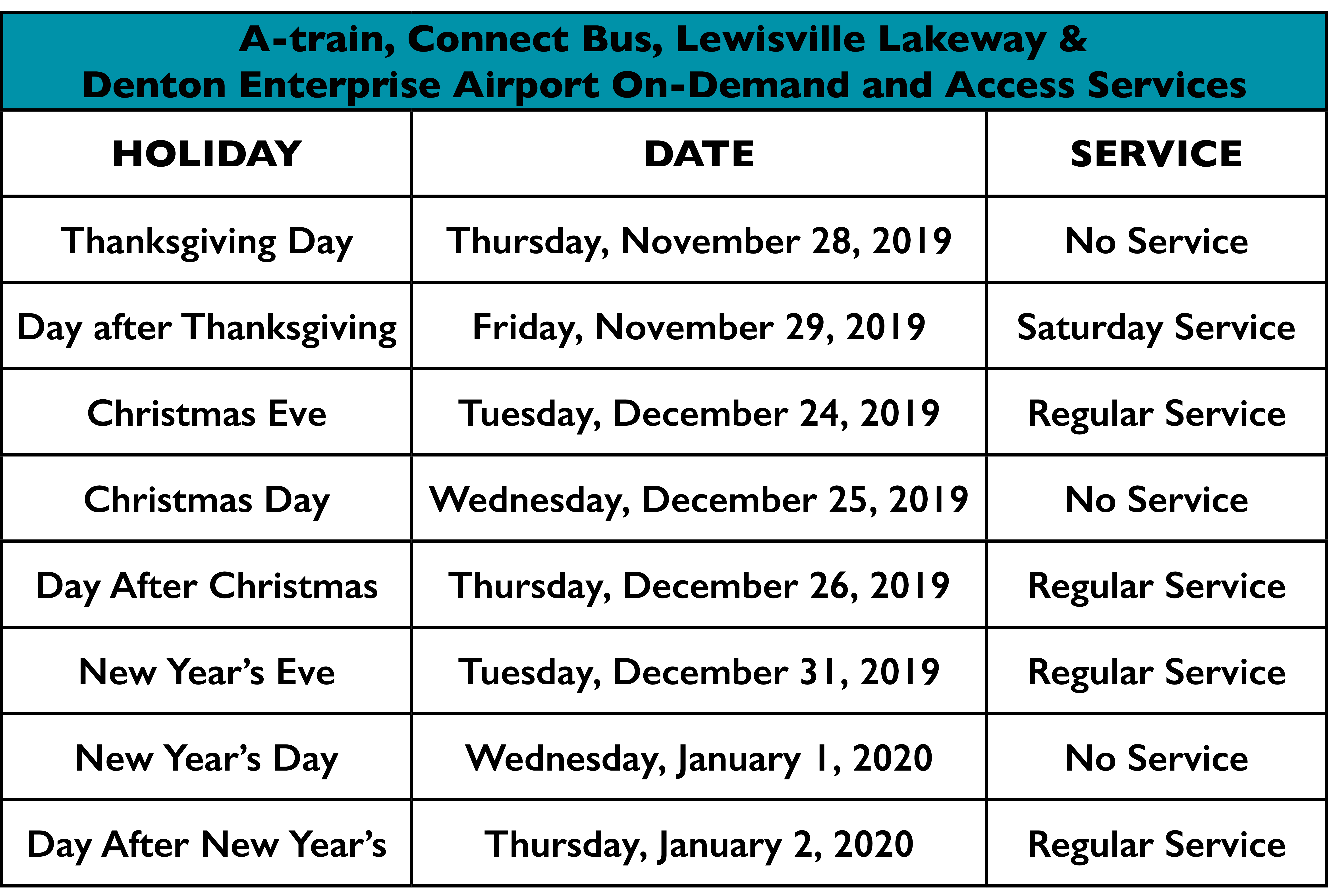 Plan Your Winter Travel with DCTA’s 2019-2020 Holiday Schedule | DCTA