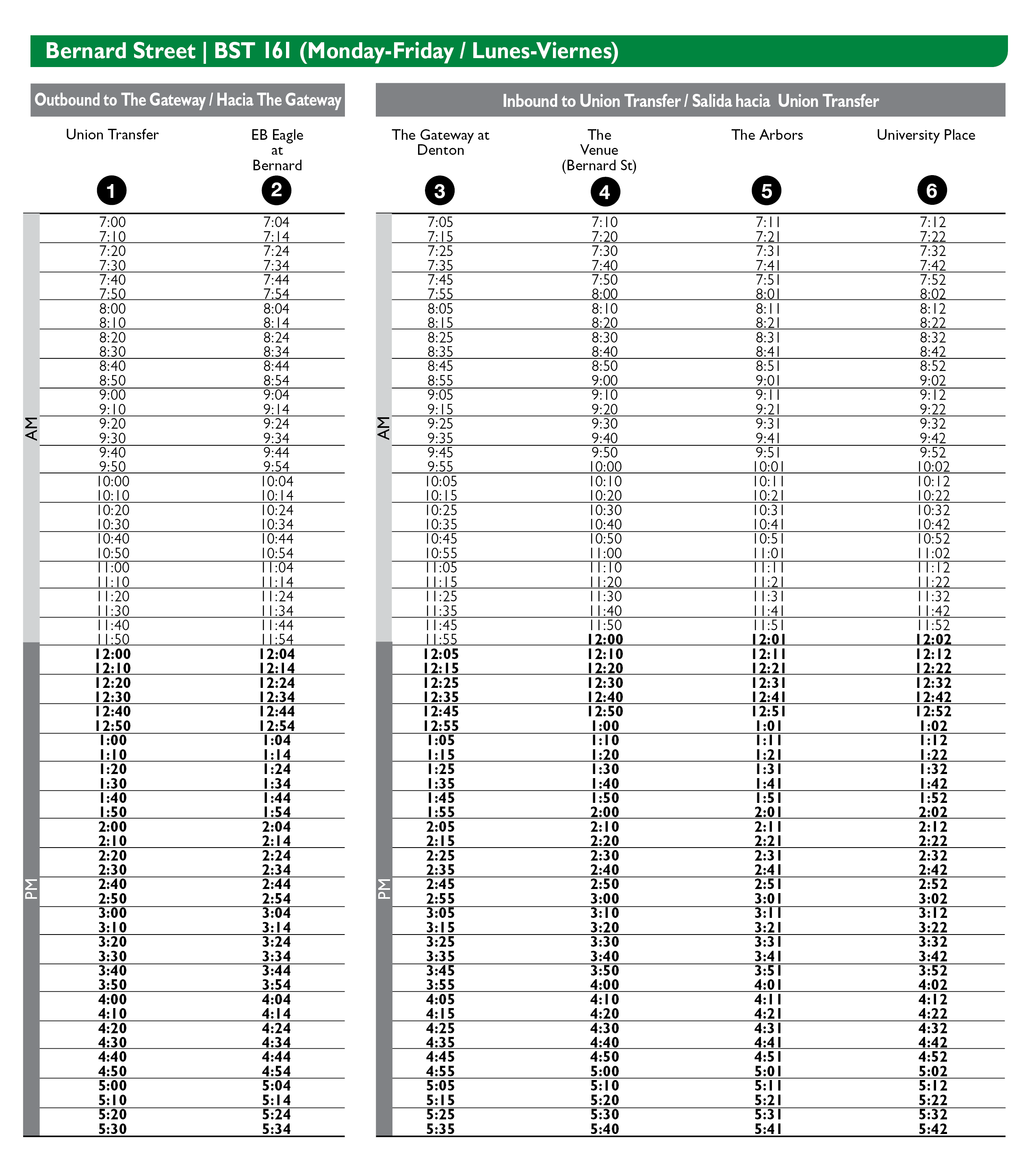 Bernard Street Schedule