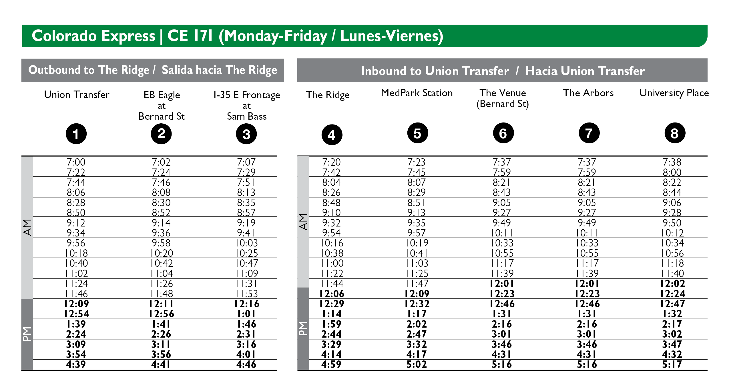 Colorado Express Schedule