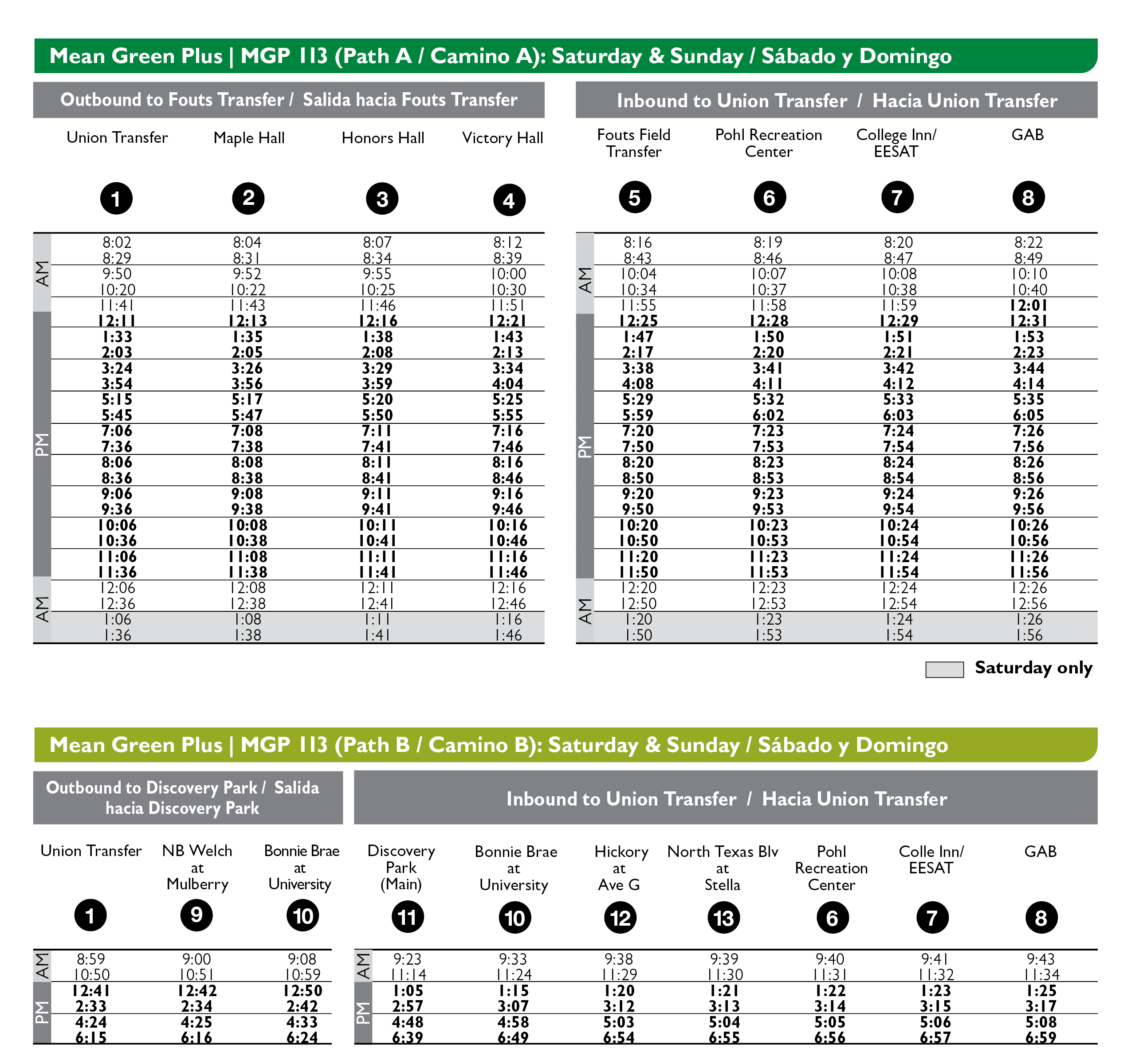 Mean Green Plus Schedule