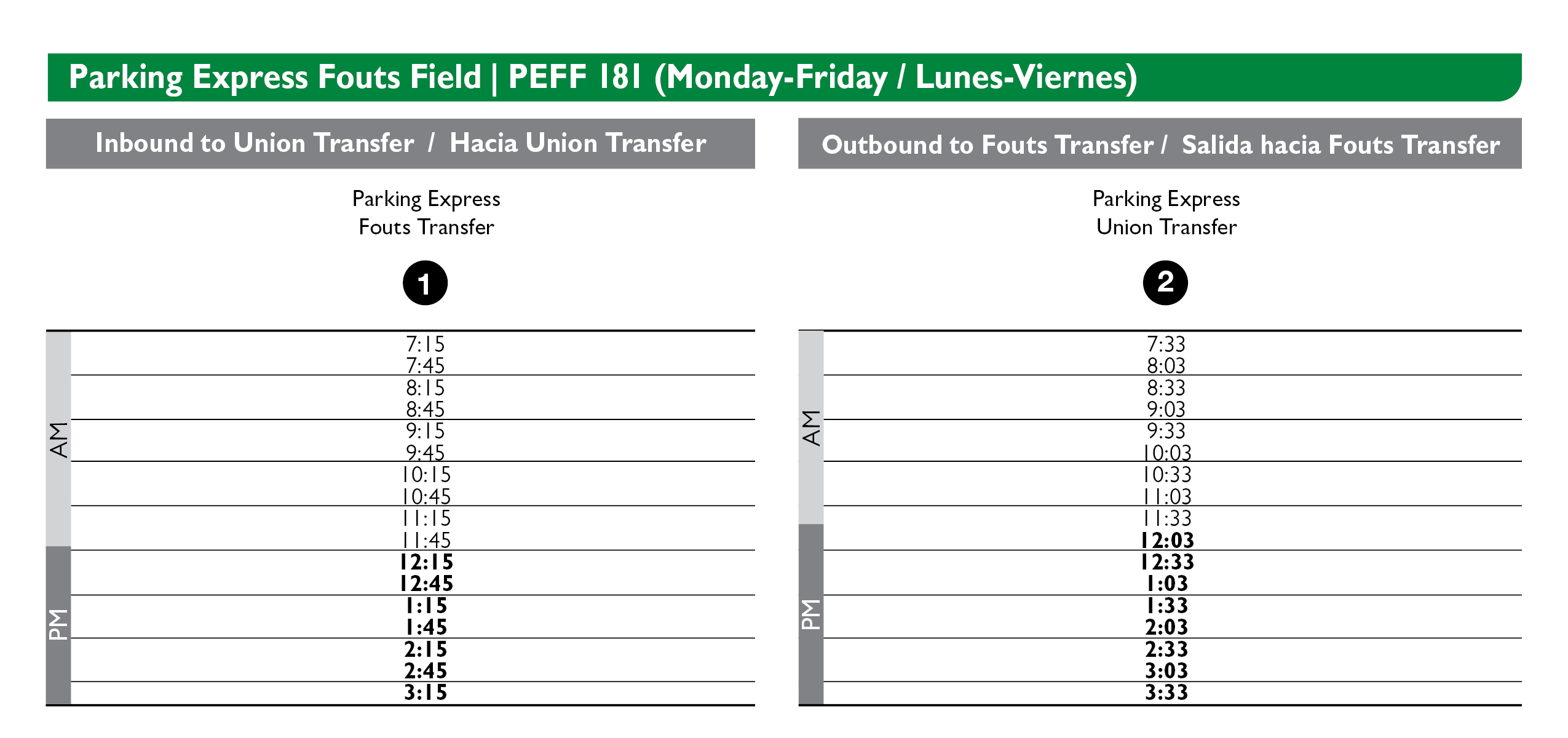 Parking Express Fouts Field Schedule