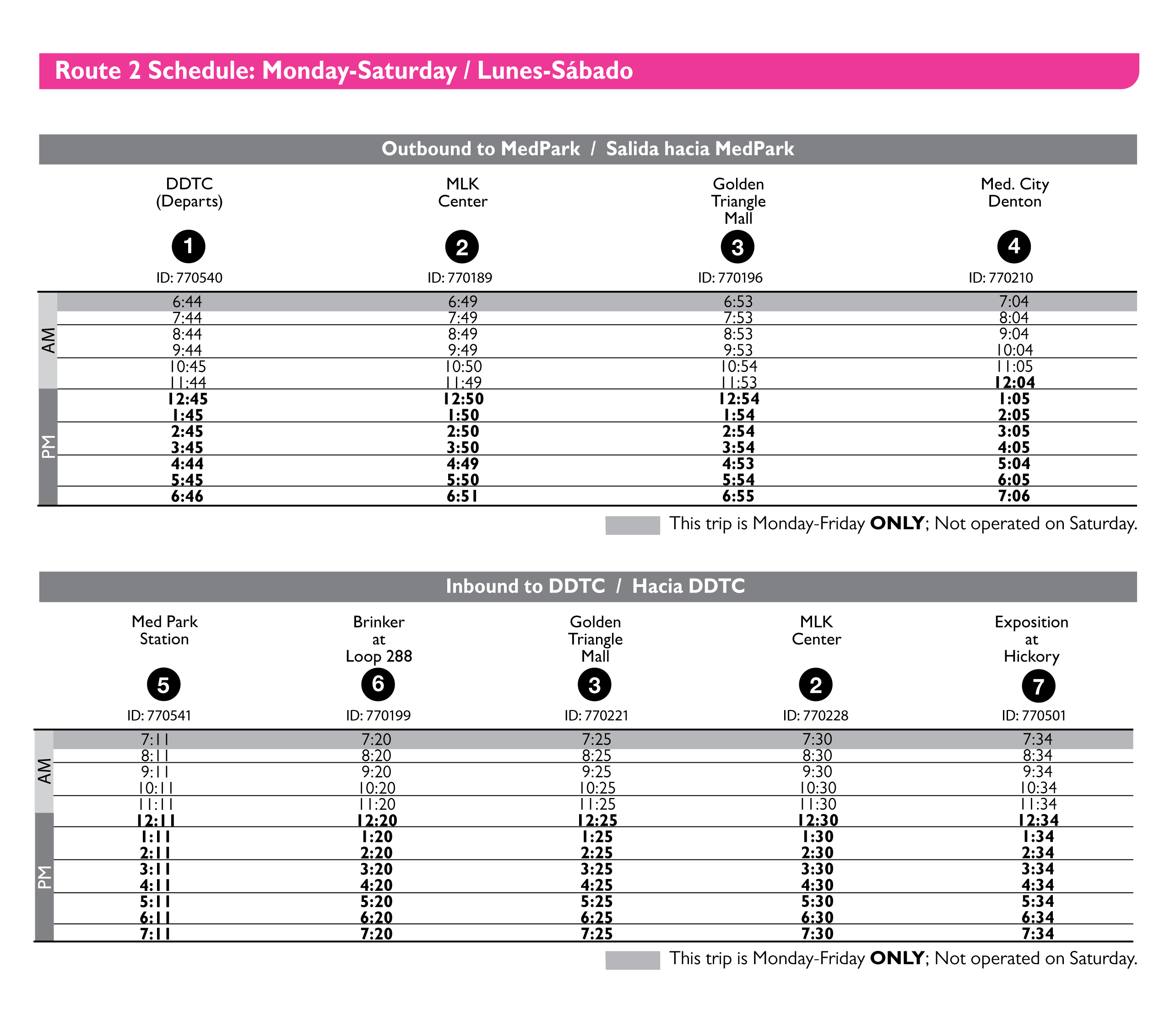Route 2 Schedule