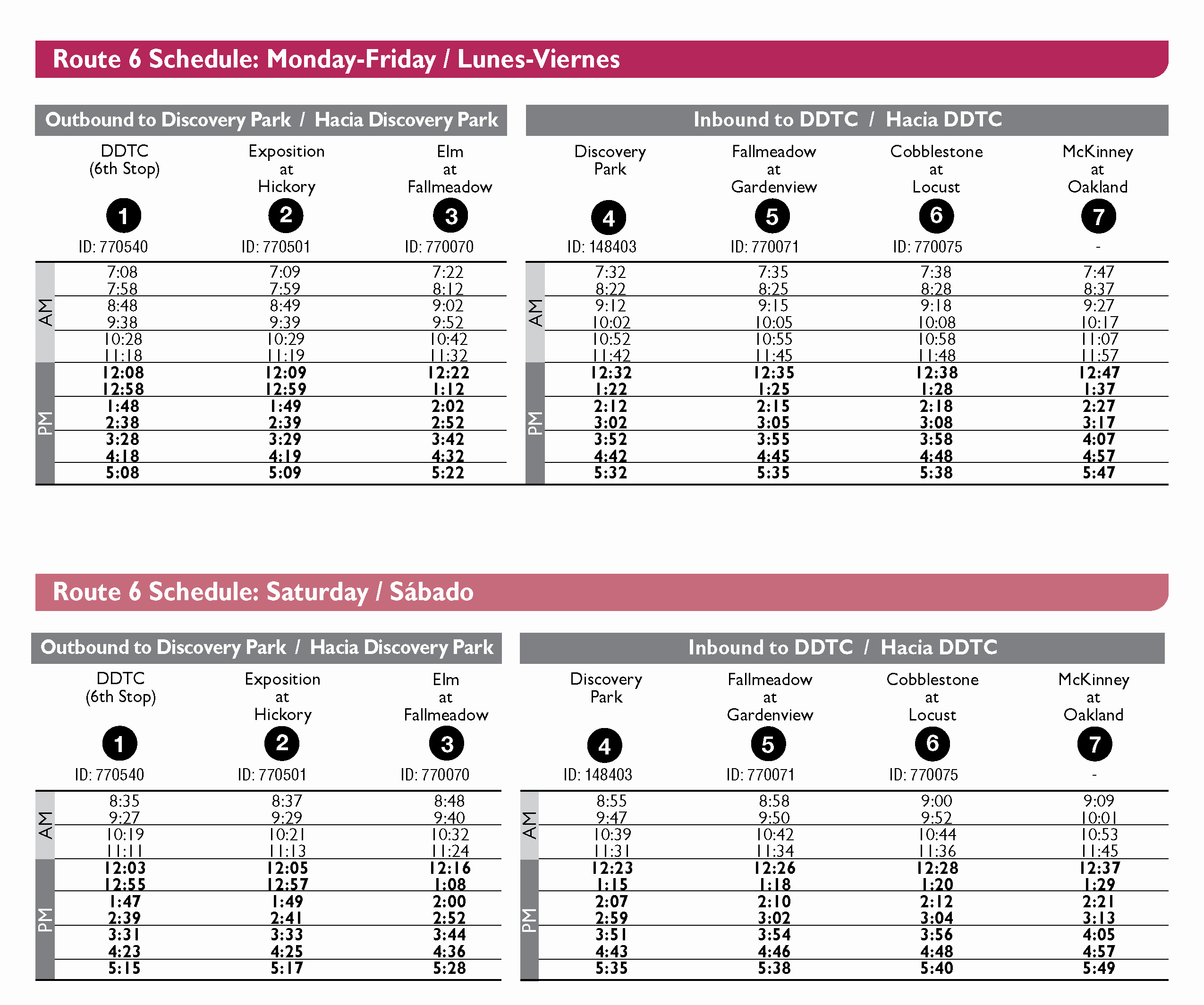 Route 6 Schedule