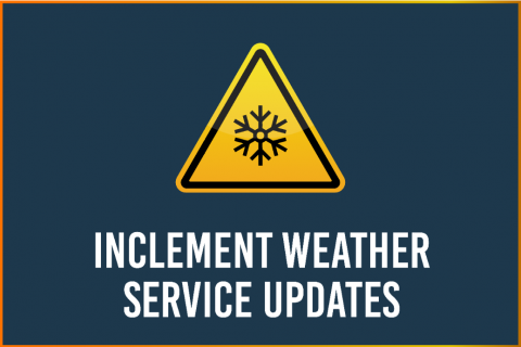 Blue Graphic with text "Inclement Weather Service Updates" 