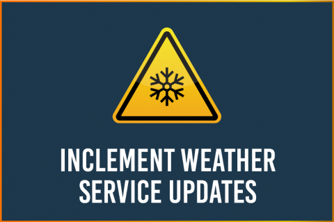 Blue Graphic with text "Inclement Weather Service Updates"