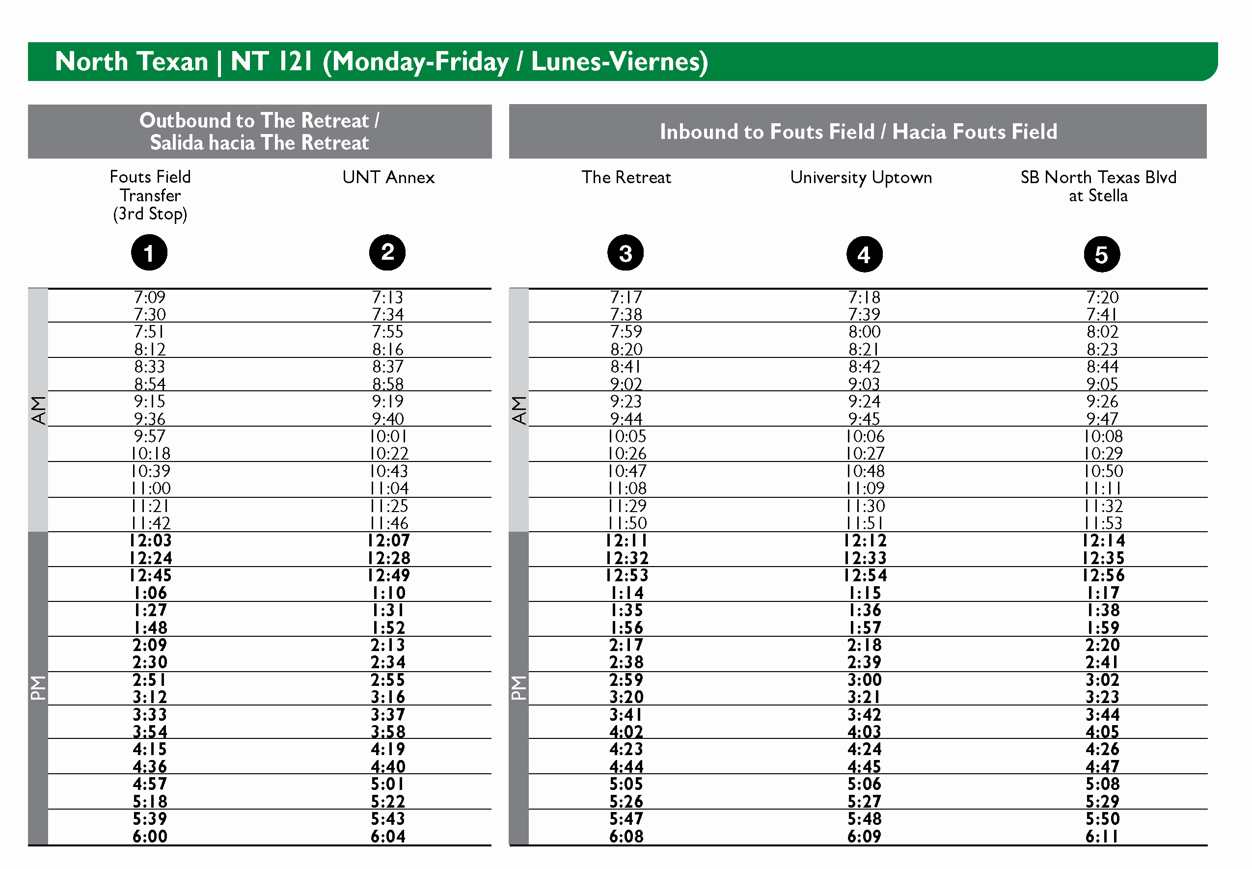 UNT NT - Schedule