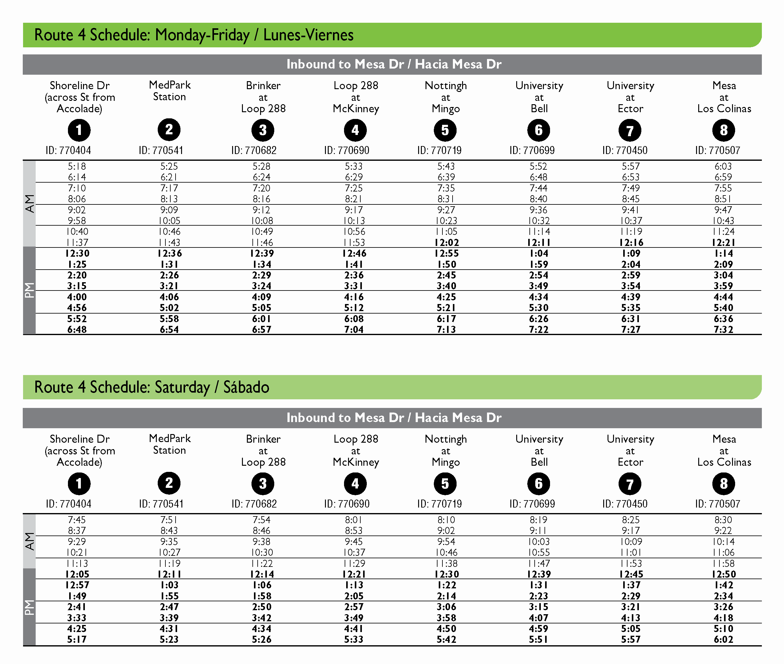 Route 4 Schedule
