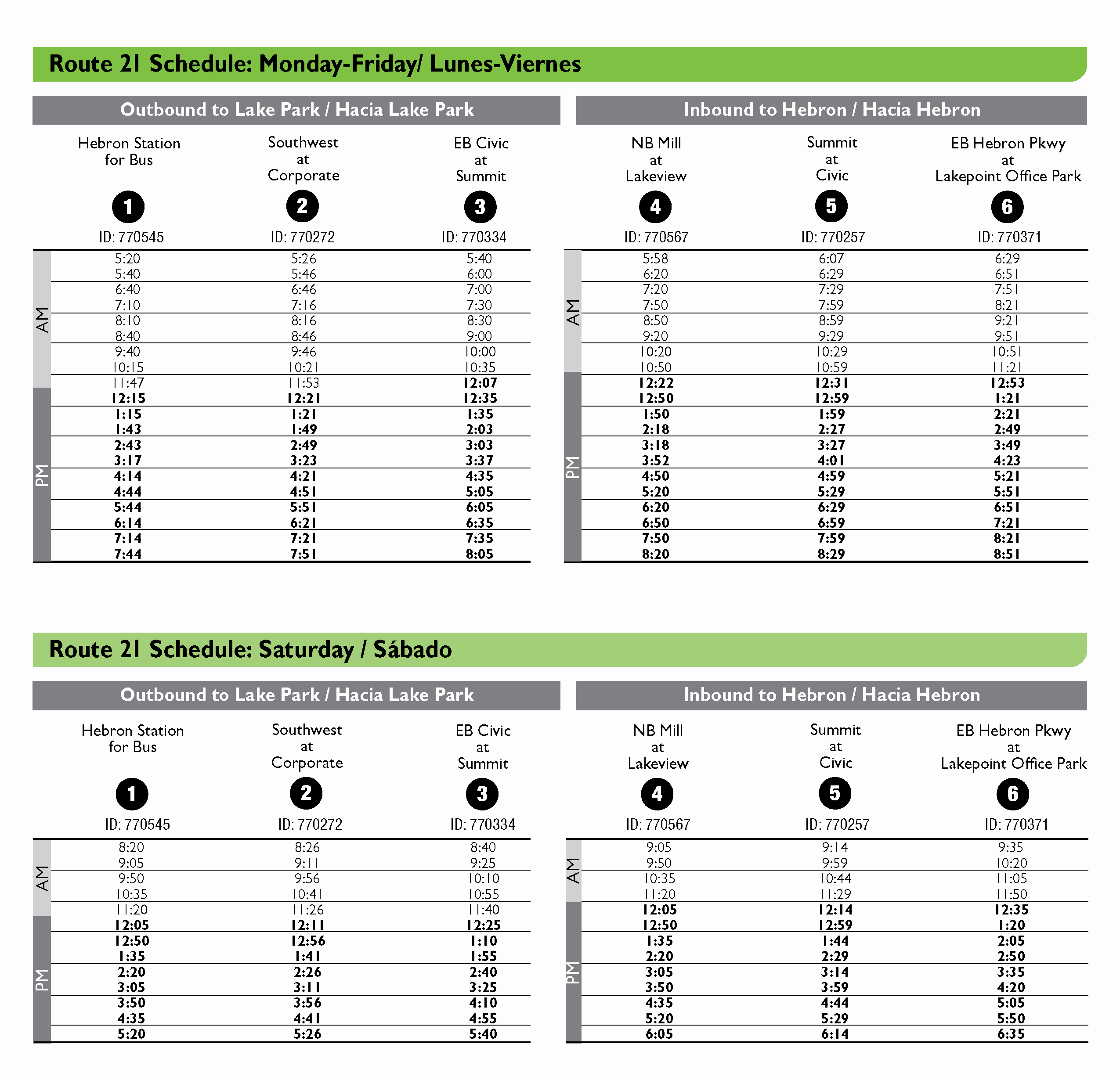 Route 21 Schedule