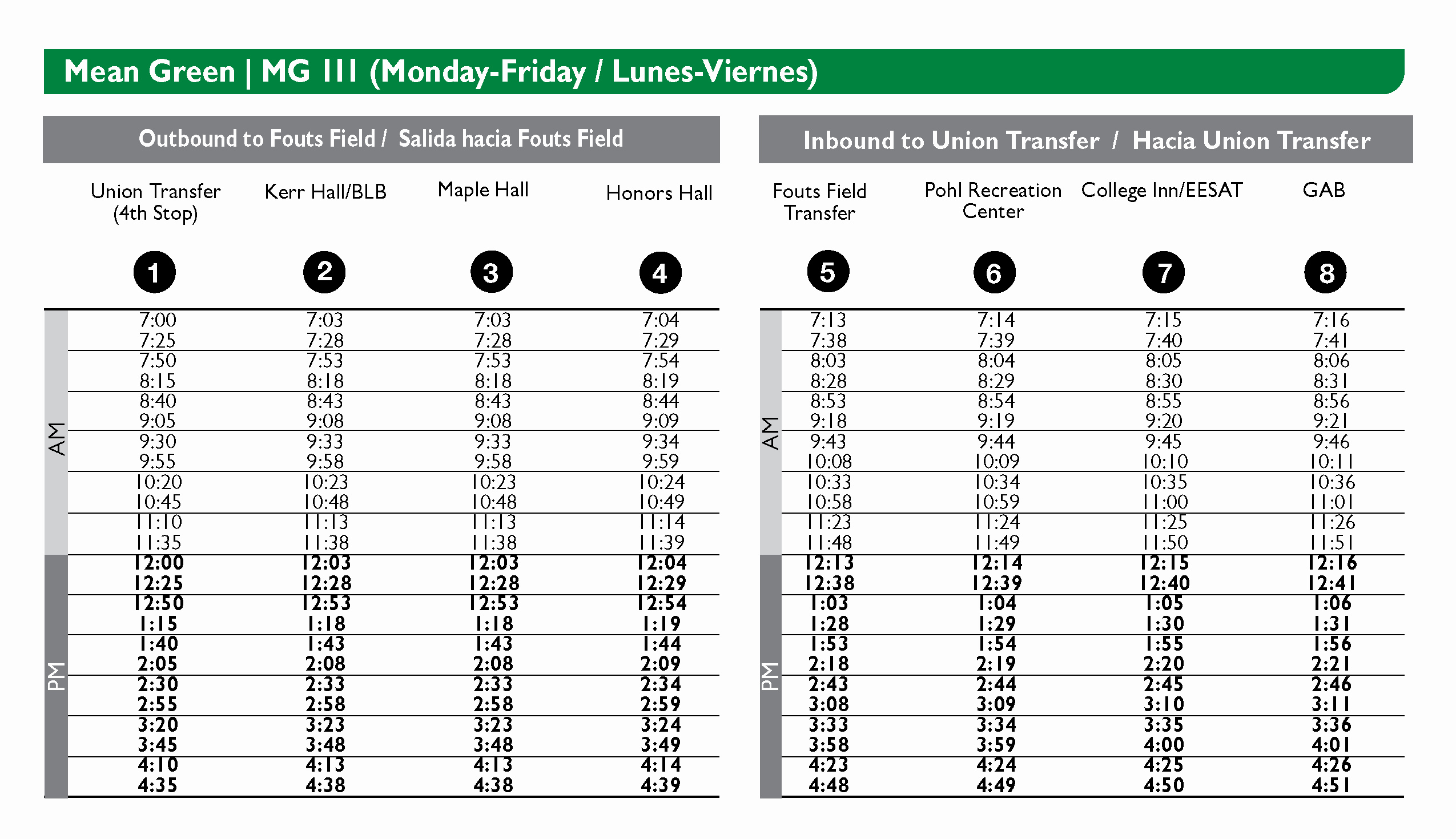 UNT MG - Schedule