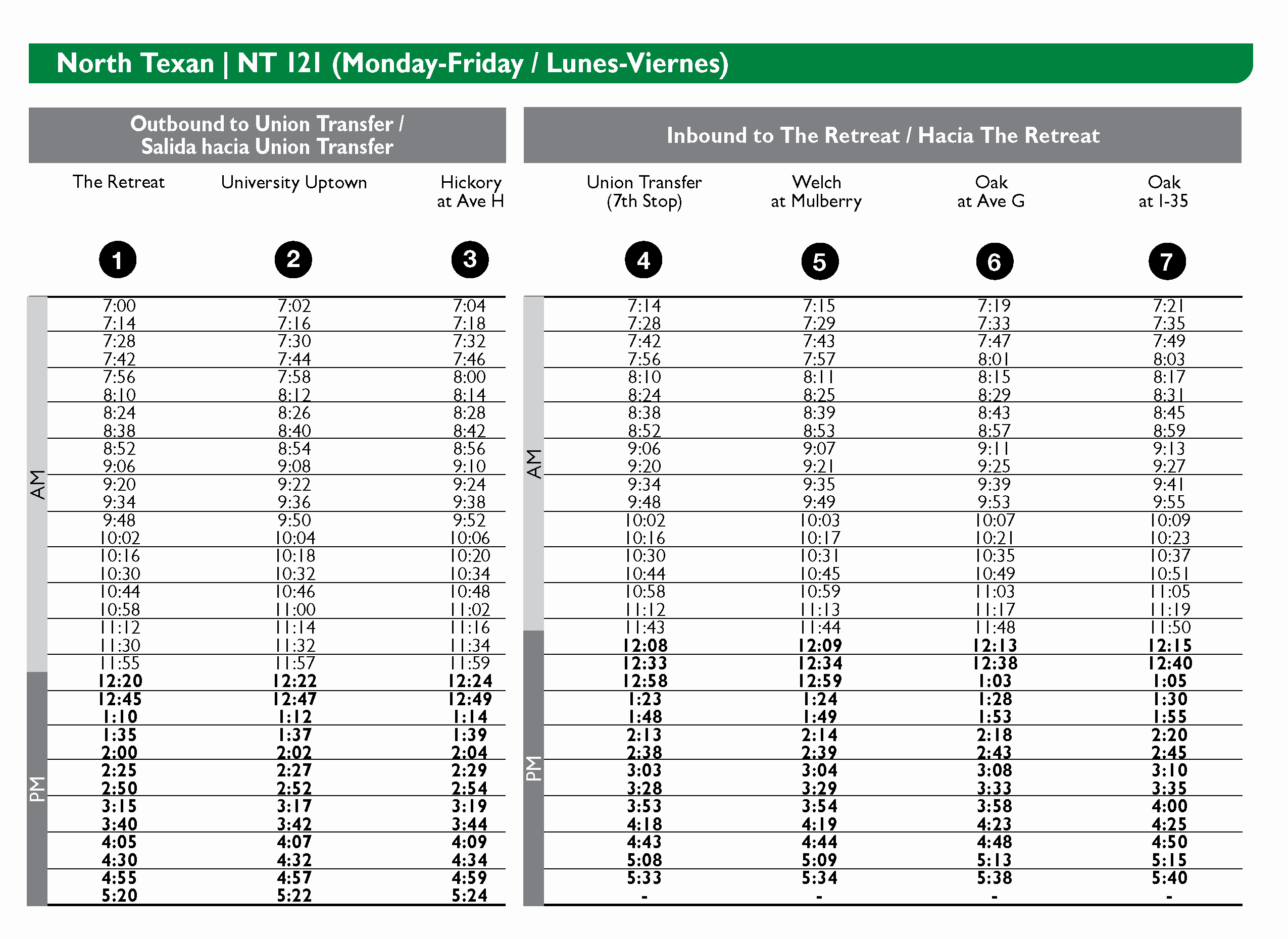 UNT NT - Schedule