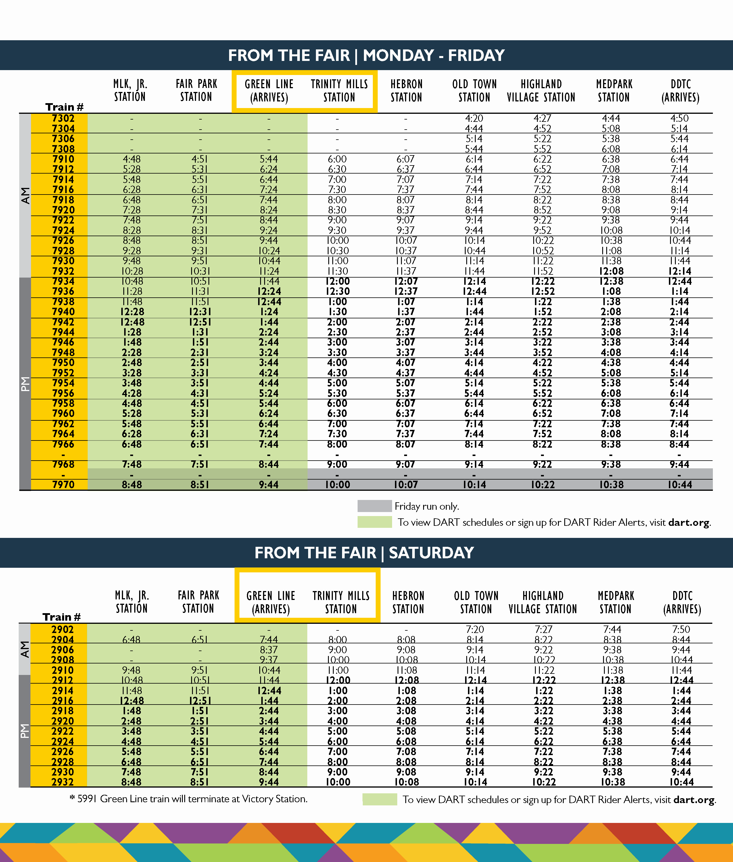 State Fair A-train Schedule - FROM