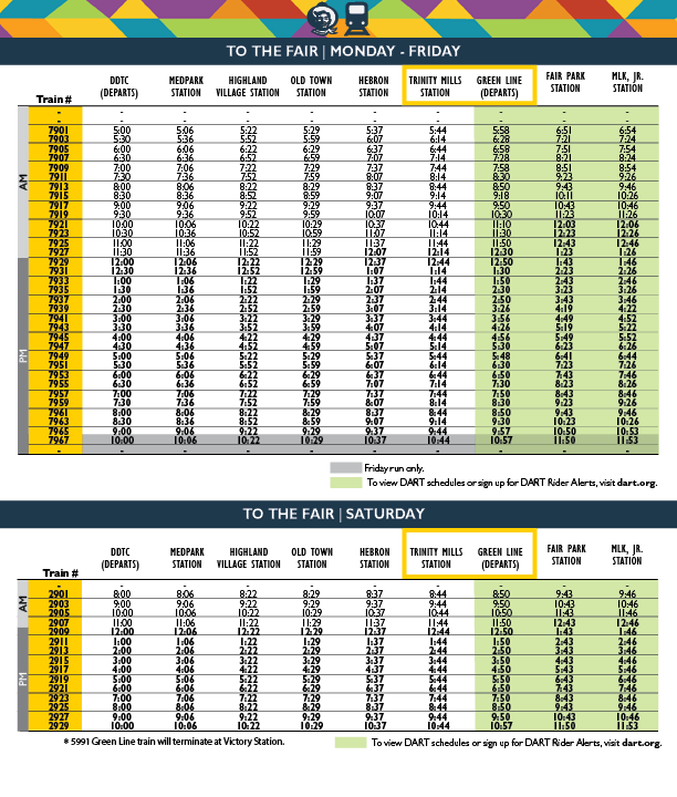 State Fair A-train schedule - Monday Through Friday and Saturday - To