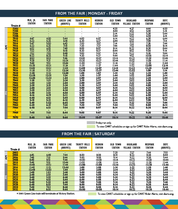 State Fair A-train schedule - Monday Through Friday and Saturday - From