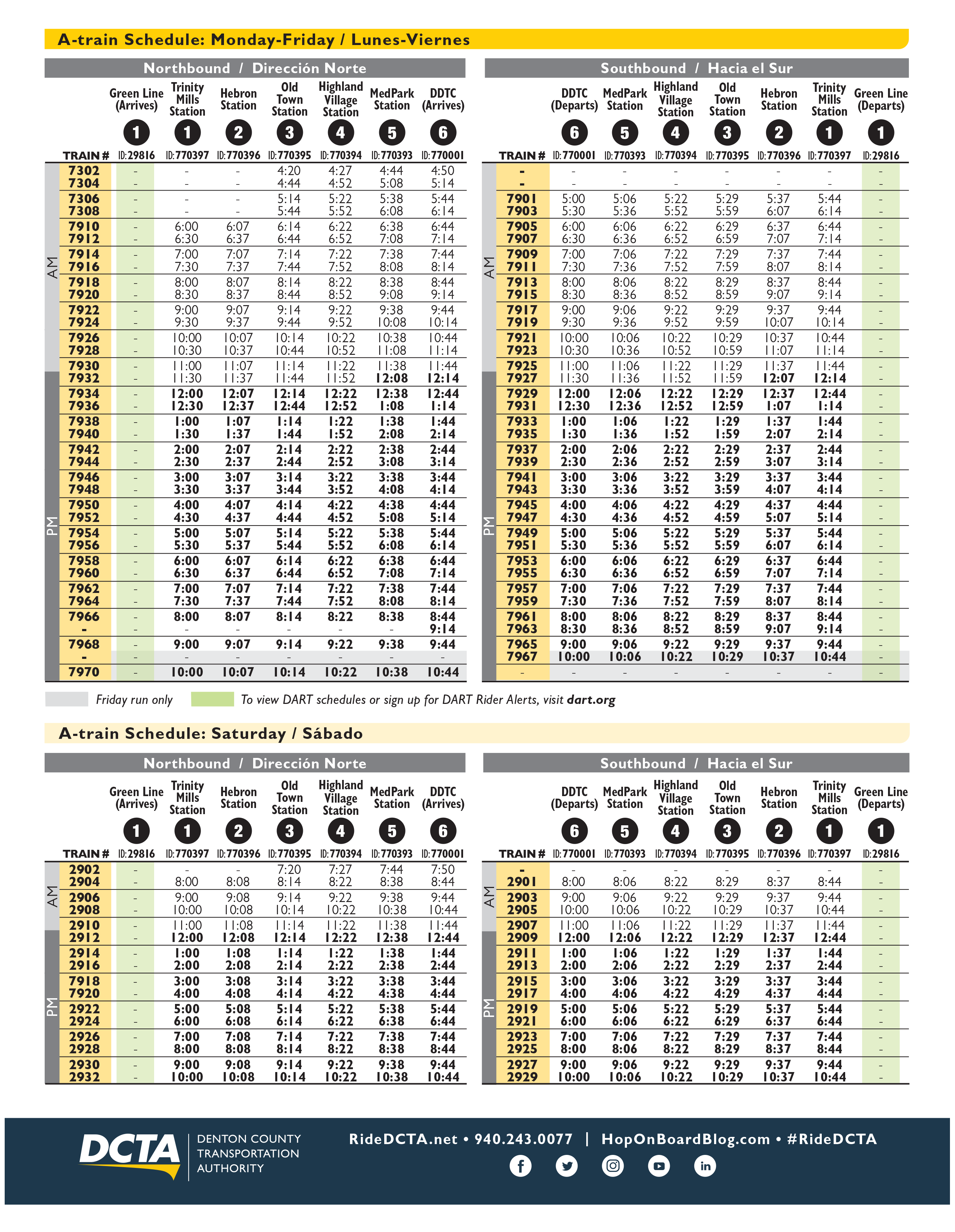 A-train Schedule Effective Jan 1 2023